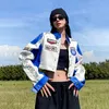 Kadın Ceketleri Kadın Varsity Ceket Amerikan Vintage Uzun Kollu Yarış Otomobil Kadın İlkbahar Katlar 2023 Moda Pu Deri Ceket