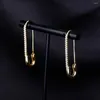 Stud Earrings Safety Pin Chain Earring Iced Out Cubic Zirconia Hip Hop Fashion Charm Party Jewelry For Gift Men Women