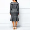 Casual Dresses Elegant Plaid Party Dresses For Women Long Sleeve Buttons High Waist Slim Office Work Bodycon Pleated Dress Casual Clothing 230210