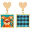 Stud Earrings Original Cartoon Tiger Asymmetric Strawberry Checkerboard Plaid Silver Needle Clip