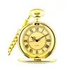 IME Watch Quartz Movement FOB Pocket Watches With Chain Full Hunter Golden Case Graved Floral Pattern 6 Pieces2704