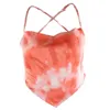 Kvinnors tankar Camis Fashion Tie Dye Print Summer Halter Sexig Backless Lace Up Crop Top Tube Girls Croped Feminino Söt streetwear