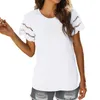 Camisetas femininas Mulheres Lace Camisa de manga curta verão top solto tee casual de cor sólida em branco