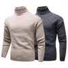 Herentruien mannen Sweater Solid Color Pullover Elastic Basic gemakkelijk te matchen met hoge kraag gebreide lange mouw zachte winter dagelijkse kleding