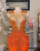 Glitter Orange Prom Dress for Black Girls 2023 Sequin Crystal Plus Size Formal Evening Party Gowns Robe De Bal