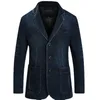 Men's Suits Blazers Blazers Jacket Men Casual Denim Slim Pocket Splicing Coat Men's Long Sleeve Single-Breasted Turn-down Collar Blazers Jacket 230210