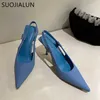 Moda Slingbacks Mulher Thin Mulher Suojialun Sandálias High Sandálias Salto raso em bombas elegantes pontuais para sapatos de casamento