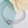 Sparkling Pave Clasp Snake Chain Bracelet for Pandora Authentic Sterling Silver Wedding Jewelry For Women CZ Diamond Charms designer Bracelets with Original Box