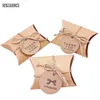 Present Wrap 100 PCS mycket söt Kraft Paper Pillow Candy Box Wedding Favors Boxes With Tags Home Party Birthday Supply 230209