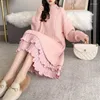 Casual Dresses Women's Woolen Dress Mid Long Sleeve Over the Kne Lazy Wind Loose Patchwork Pullovers Tröja Kvinnor