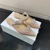 Sandals Mueller shoes with high beauty value foreign style wheat ear water drill pointed toe low heel ultra-soft silk face flat toe slippers