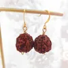 Dangle Earrings Fashion Natural Brown Round Rudraksha Bead Gold Hook Accessories Ear Stud Mother's Day Gift Thanksgiving FOOL'S