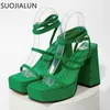 Sandaler Suojialun 2022 Summer Sexig mode smala band Kvinnor Sandaler Öppen Toe Platform Square High Heels Ankel Strap Dress Pumps Shoes T230208