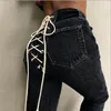 Damesbroek capris lente zomer zomers lage taille verbanding mode hiphop denim vrouwelijke slanke fit all-match creatieve sexy strappy jeans streetwea