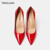 Sukienka buty 2023 Luksusowe kobiety na wysokim obcasie czerwone błyszczące dno marki pompki seksowne 8 cm 10 cm 12 cm spiczasty palec u nóg ślub 35-44
