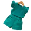 Roupas conjuntos de roupas para crianças conjuntos de roupas para meninas de verão nova marca de estilo meninas roupas de manga curta vestido de tshirtpant 2pcs roupas de roupa infantil W230210