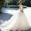 2023 Plus Size Spitze A-Linie Brautkleid Illusion Lange Ärmel Vintage Applikationen Bodenlange Große Brautkleider Robe De Mariee Designer-Hochzeitskleider