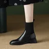 Boots Elasticity Design Fashion Cow Leather Slip-on Westren Platform Sock Ankle For Women Autumn Winter High Heels Wedge