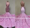 2023 Pink Long Prom Dresses Mermaid Black Girls Sequin Sexig backless grimma 3D Flowers African Women Formal Evening Party BC15100 GW0210