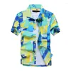 Мужские рубашки Mens Hawaiian рубашка мужская повседневная Camisa Masculina Print Beach Chort -рукав мужская одежда 2023 Летний азиатский размер 5xl My081