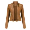 Femmes en cuir 2023 femmes veste dames solide avec ceinture fermeture éclair Biker manteau femme vestes décontractées printemps automne vêtements d'extérieur Faux