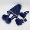 Hats Scarves Gloves Sets & Women's Kits Knitted Earflaps Hat And Faux Fur 2pcs Set Winter Accessory Black White Red Blue Pink