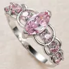 Wedding Rings Marquise Pink Stone Ring Luxury Engagement For Women Jewelry Vintage Fashion Silver Color Crystal Zircon Gift