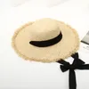 Spitzengurte rohe Kanten Große Rastie -Strohhüten Wild Sun Hats Damen Urlaub Strandhüte Sommerflut