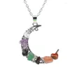 Pendant Necklaces FYSL Silver Plated Wire Wrap Crescent Moon Clear Quartz Link Chain Necklace Tiger Eye Stone Jewelry