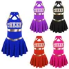 Cheerleading Kids Girls Cheerleading Costume Sleeveless Letter Print Patchwork Style Dance Dress for Cheerleader Dancewear Stage Performance 230210