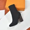 autumn winter socks heeled heel boots sexy Knitted elastic boot designer Alphabetic pointed women shoes lady Letter Thick high heels Large size 35-42 with box