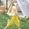 衣料品セット夏の新しい女の子の服カプリ半袖および大型の子供向けのソリッドカラーファッションレジャートゥピースチルドレンスーツW230210