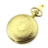 IME Watch Quartz Movement FOB Pocket Watches With Chain Full Hunter Golden Case Graved Floral Pattern 6 Pieces2704