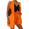Kadın takım elbise yaz kadın blazer yelek kolsuz tek düğme kapağı cepleri orta uzunlukta moda düz renkli yaka ofis takım elbise yelek