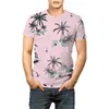 Men's T Shirts Summer Men's Short Sleeve Fashion Coconut Banana Leaf Print Cotton Breathable T-Shirt