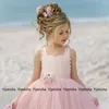 Fille robes bébé rose Spaghetti sangle une ligne fleur pour mariage 2023 avec sans manches doux Tulle été robe d'anniversaire