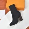 autumn winter socks heeled heel boots sexy Knitted elastic boot designer Alphabetic pointed women shoes lady Letter Thick high heels Large size 35-42 with box