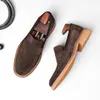 Zapatos de vestir Británicos para hombre Diario de negocios informal Trabajo de oficina Cuero de gamuza Hombres Punta redonda Mocasín de cuero de vaca Negro Marrón