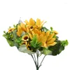 Fleurs décoratives 7 fourchettes bricolage matériel de guirlande tournesol jaune artificiel fleur de mariage fournitures de fête de fête accessoires de décoration de la maison