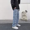 Men's Jeans Jacquard Jeans Blue Mens Loose Straight Leg Long Pants Streetwear Baggy Denim Clothing Graphic Streetwear Baggy 230210