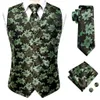 Mäns västar Hi-Tie Black Gold Floral Silk Dress Vest Set For Men Dark Blue Jacquard Men's Suit Vest Male Waistcoat For Wedding Formal Jacket 230210