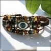 Связанная цепь регулируемое размер злой голубой кожа кожа Mtilayer Bracelets для мужчин винтажные сплавные деревянные бусинки.