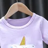 Set di abbigliamento set di abbigliamento estivo set di abbigliamento grazioso maglietta unicorno maglietta in maglia 2pcs Princess baby abita per bambini festa di compleanno 1 2 3 4 5 anni W230210