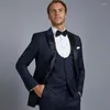 Herrenanzüge Neueste Marineblau Hochzeit Bräutigam Slim Fit Smoking Trauzeugenanzug Regelmäßige Blazer 3-teilig Kostüm Homme Mariage