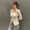 Women's Sweaters Oblique Buckle Korean Chic Gentle Style Design Off-the-Shoulder Long Sleeve Slim Sweater Women's Early Autumn Bottoming