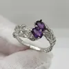 Solitaire Ring Real Amethyst Silver 총 1CT 4mm*6mm VVS 등급 보석 패션 925 Open Y2302