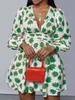 Robes décontractées LW Sweet Fashion Robe Deep V Col Floral Imprimer Mini A Ligne Clivage Femmes Vêtements Été À Manches Longues Lady Tenues 230210