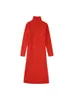 Casual Dresses Women's Autumn 2023 Fashion Chic High Neck Knitting Long Dress Vintage Sleeve Slim Solid Color kjol