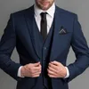 Herenpakken Blazers Slim Fit Business Men 3 -delige marineblauw bruiloft Tuxedo voor bruidegomsman mannelijke mode set jasje vest met broek 2023