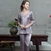 Pijama de seda de roupas de sono feminina para mulheres de manga longa de manga comprida de duas peças de lingerie de lingerie sexy lingerie tamanho grande